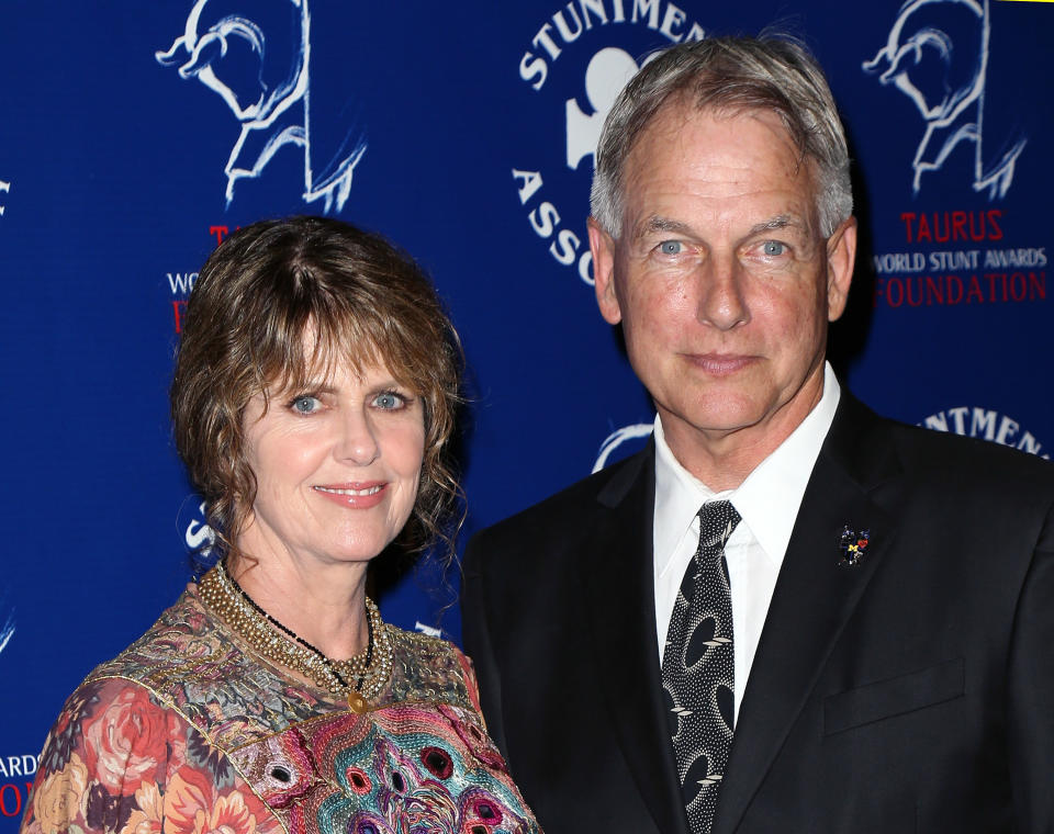 Actress Pam Dawber (L) and husband actor Mark Harmon attend the Stuntmen's Association of Motion Pictures 52nd Annual Awards Dinner to benefit the Taurus World Stunt Awards Foundation at the Hilton Universal City on September 14, 2013 in Universal City, California.&nbsp;