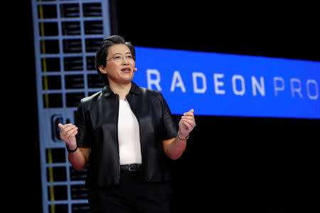 Lisa Su, president and CEO of AMD, gives a keynote address during the 2019 CES in Las Vegas, Nevada, U.S., January 9, 2019. REUTERS/Steve Marcus