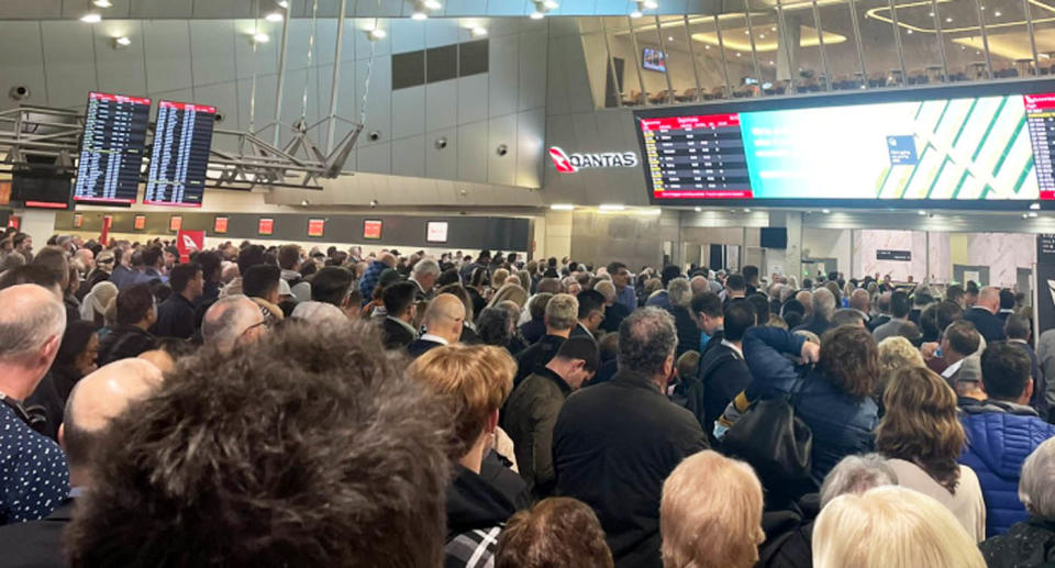 Busy airport after delays.