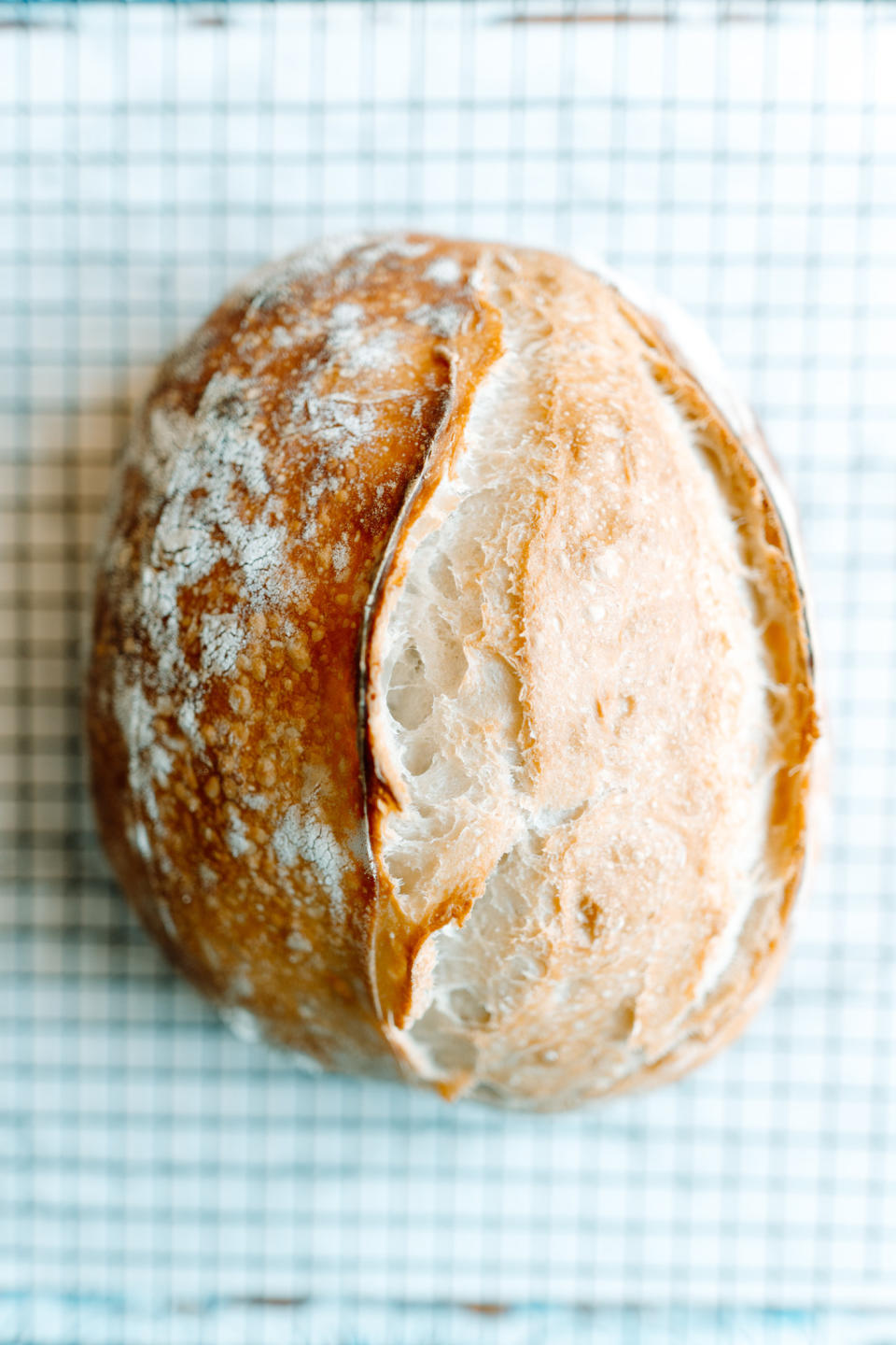 A loaf of homemade sourdough bread.