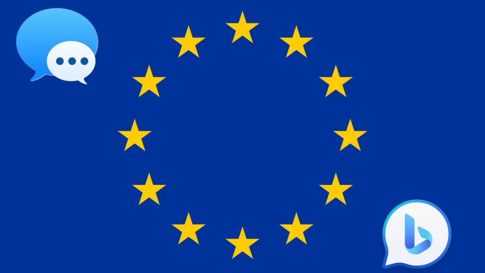 EU flag with iMessage and Bing logos