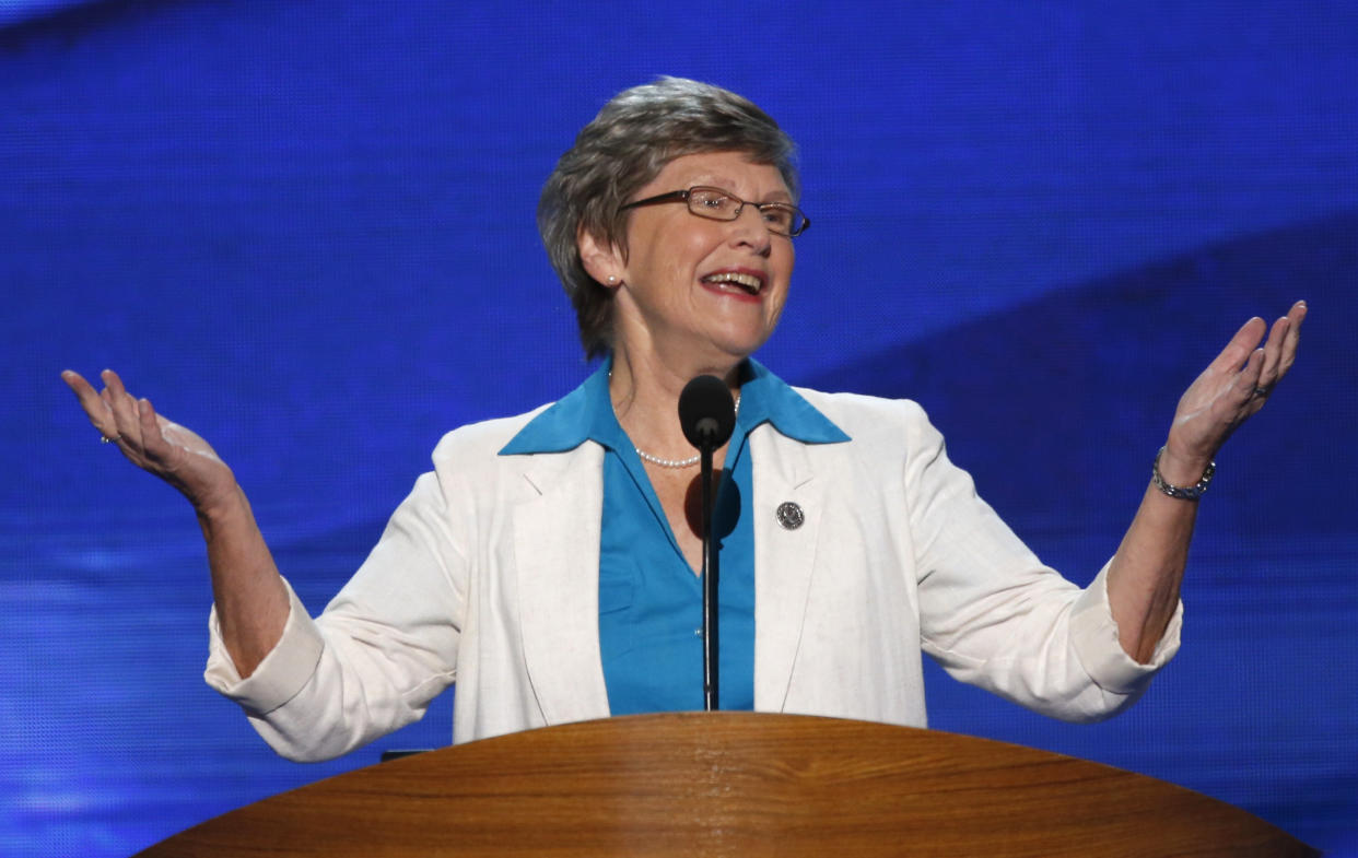 Sister Simone Campbell, the leader of the Nuns on the Bus, spoke at the 2012 Democratic National Convention.&nbsp; (Photo: Jason Reed / Reuters)