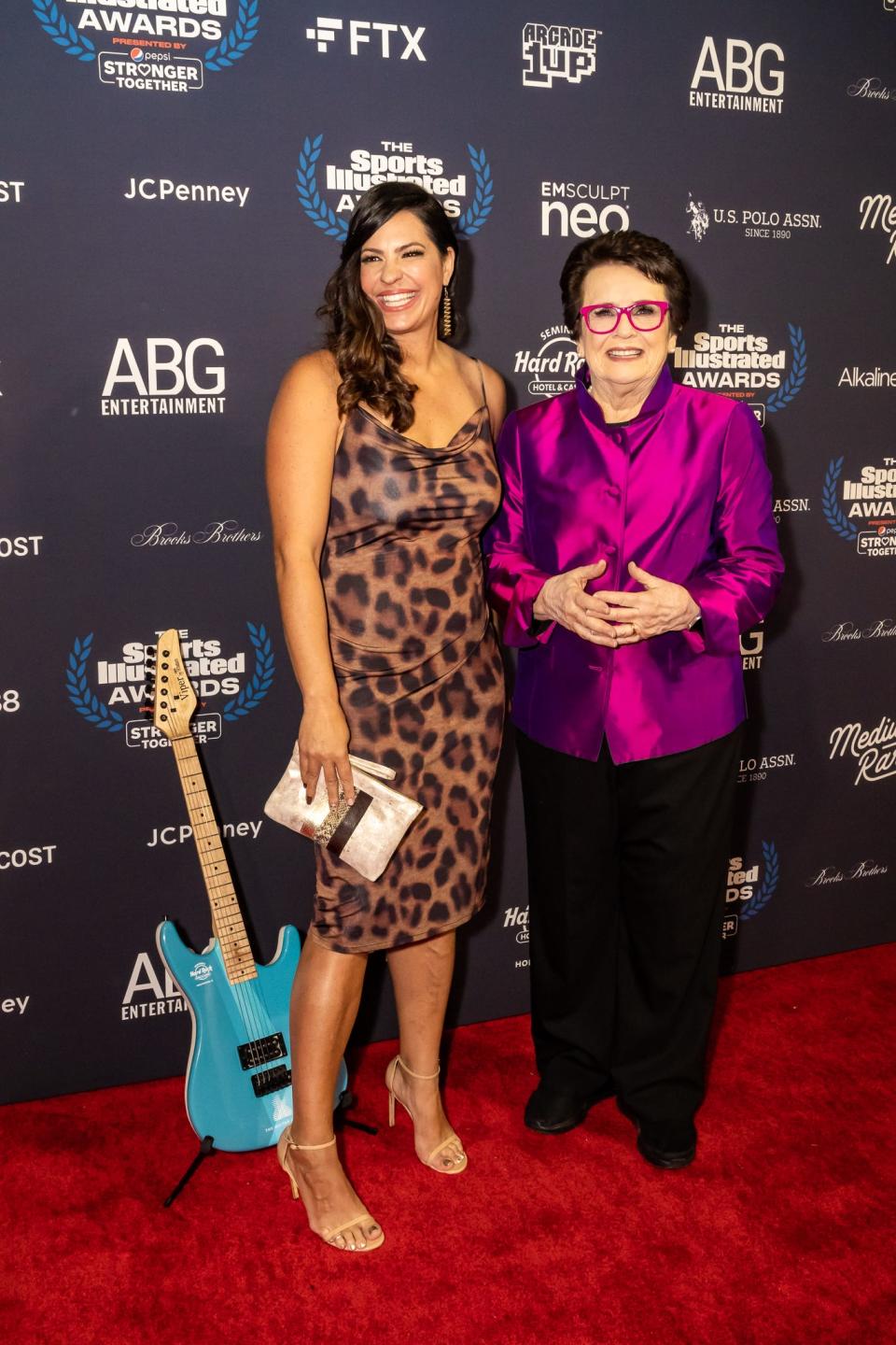 Tennis legend Billie Jean King (right) poses with ESPN baseball broadcaster Jessica Mendoza (left) at the Sports Illustrated Awards at Seminole Hard Rock Hotel & Casino in Hollywood on Dec. 7, 2021.