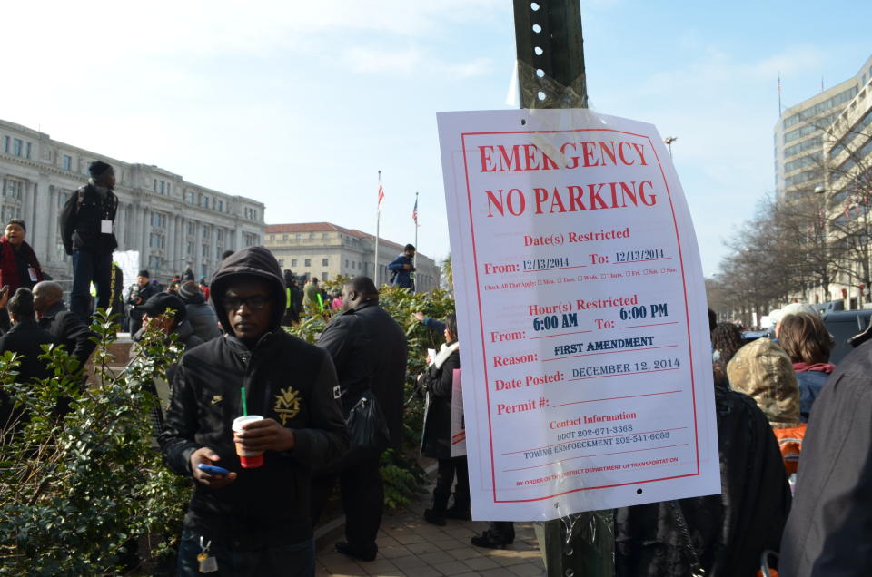 Protesters march towards the U.S. Capitol in Washington, DC on Saturday Dec. 13, 2014