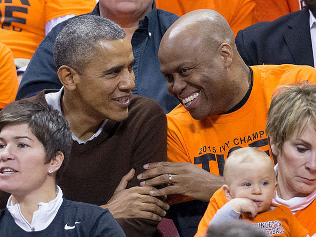 President Barack Obama and Craig Robinson take in a Princeton game. (Getty Images)