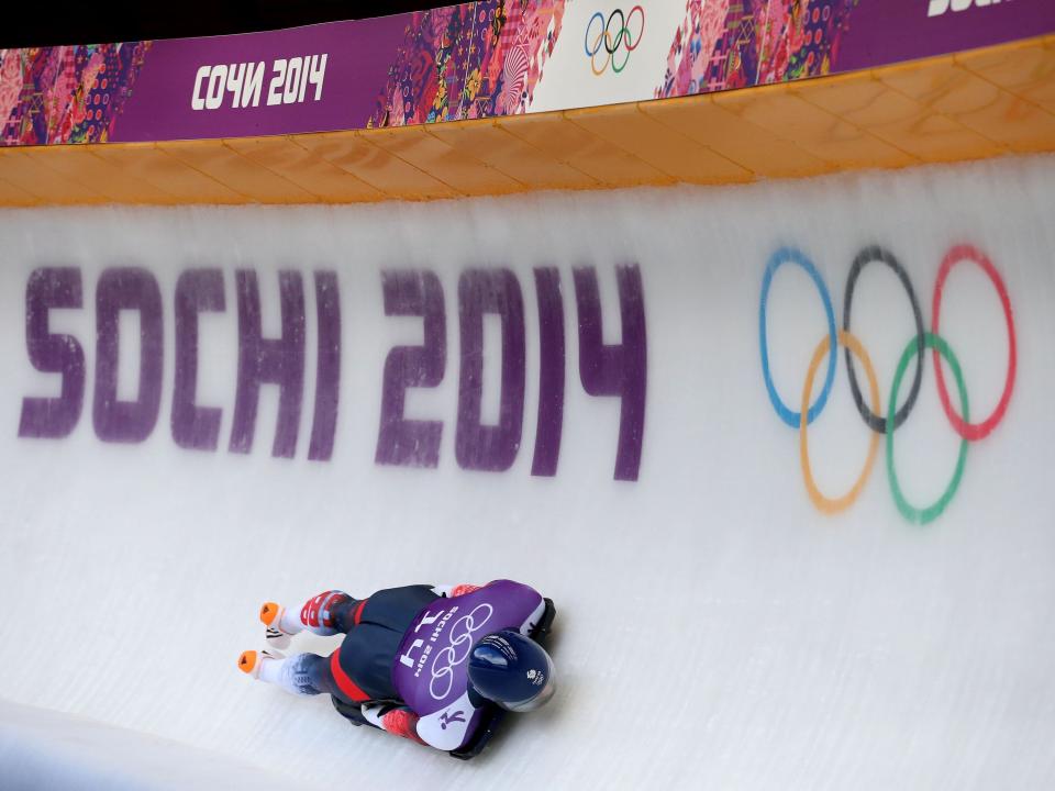 Skeleton at the Sanki Sliding Centre during the 2014 Sochi Olympic Games in Krasnaya Polyana, Russia.