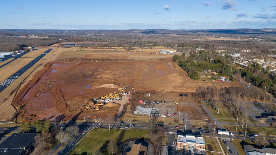 Aerial view of the construction of the Montgomery Promenade shopping center.