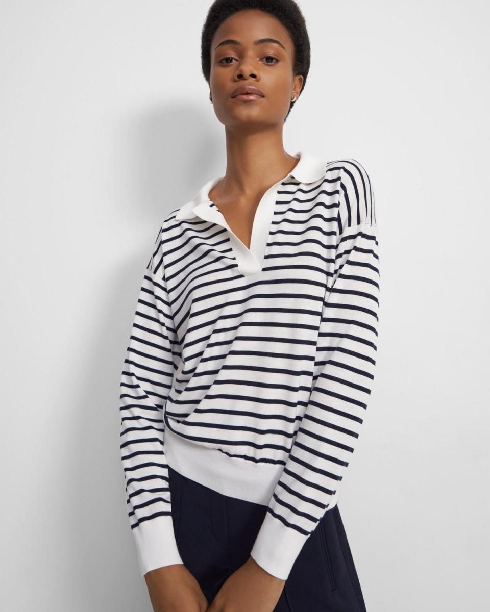 10) Striped Sweater Polo in Wool-Silk