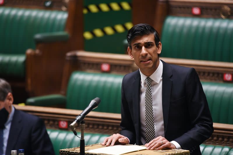 Britain's Chancellor of the Exchequer Rishi Sunak speaks at the House of Commons in London