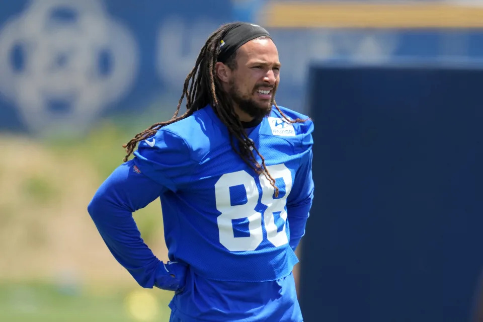 May 21, 2024, Thousand Oaks, California, USA; Los Angeles Rams wide receiver Jordan Whittington (88) during organized team activities at Cal Lutheran University. Mandatory Credit: Kirby Lee-USA TODAY Sports