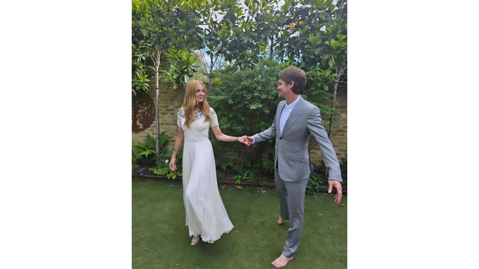 Fearne Cotton in her sparkly wedding dress in the garden with her husband Jesse Wood