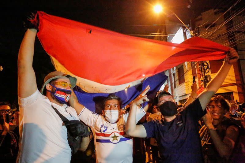 Paraguayans protest against President Mario Abdo Benitez's health policies in Asuncion