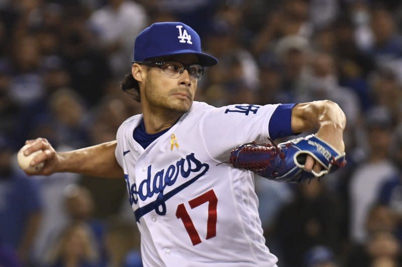 Pitcher Joe Kelly played for the Los Angeles Dodgers from 2019 to 2021. File Photo by Jim Ruymen/UPI