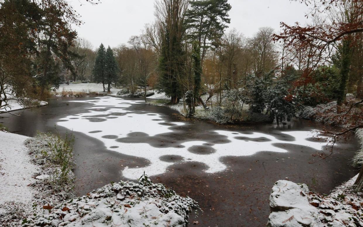 A small patch of snow on the ground in Douai, in Hauts de France