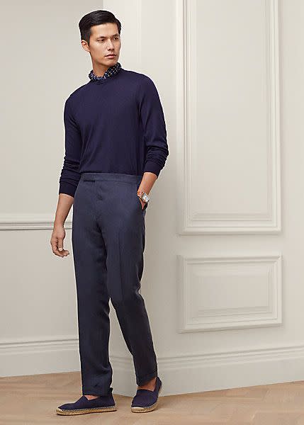 Griffon Linen - Navy Tailored Fit Linen Trousers