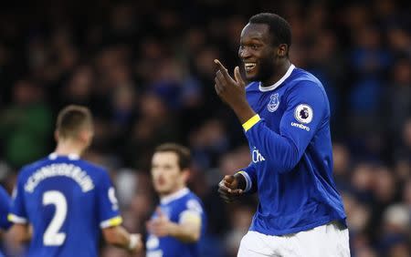 Britain Football Soccer - Everton v AFC Bournemouth - Premier League - Goodison Park - 4/2/17 Everton's Romelu Lukaku celebrates scoring their fifth goal Action Images via Reuters / Jason Cairnduff Livepic