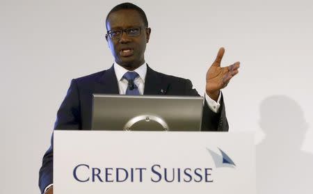 Chief Executive Tidjane Thiam of Swiss bank Credit Suisse addresses the annual news conference in Zurich, Switzerland February 4, 2016. REUTERS/Arnd Wiegmann