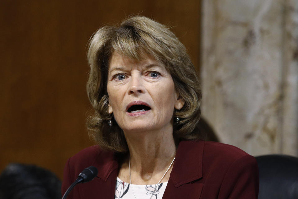 FILE - In this Dec. 19, 2019, file photo, Sen. Lisa Murkowski, R-Alaska, chair of the Senate Energy and Natural Resources Committee, speaks during a hearing on Capitol Hill in Washington. Murkowski said she's comfortable waiting to decide if more information is needed as part of the Senate's impeachment trial until after hearing arguments from House managers and attorneys for President Donald Trump and questions from members. Murkowski spoke to reporters Saturday, Jan. 18, 2020, from Anchorage ahead of Senate impeachment trial proceedings expected to begin Tuesday. (AP Photo/Patrick Semansky, File)