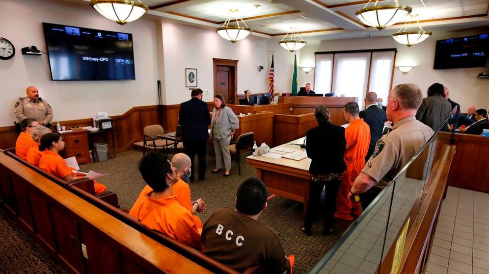 Superior Court Judge David Petersen conducts a criminal docket hearing in a Franklin County Superior Courtroom recently in Pasco. The county’s Office of Public Defense doesn’t have enough defense attorneys for its growing number of criminal cases.