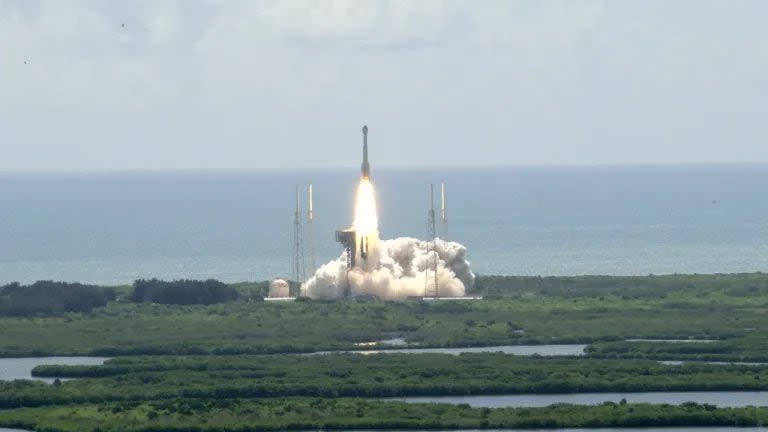 A United Launch Alliance Atlas V rocket carrying a Boeing Starliner spacecraft launches NASA’s Boeing Crew Flight Test with NASA astronauts Butch Wilmore and Suni Williams aboard at 10:52 a.m. ET Wednesday, June 5, 2024, from Space Launch Complex-41 at Cape Canaveral Space Force Station in Florida.