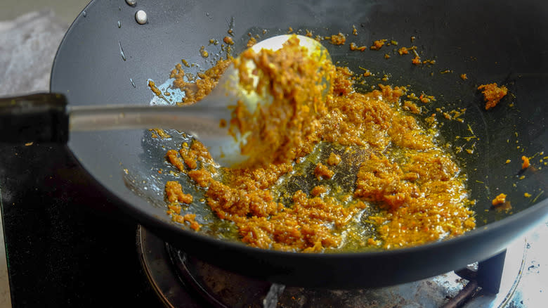 Curry paste in a pan