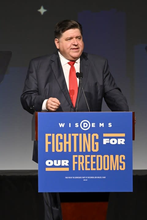 MILWAUKEE, WISCONSIN – JUNE 08: Governor of Illinois JB Pritzker speaks during the WisDems 2024 State Convention on June 08, 2024 in Milwaukee, Wisconsin. (Photo by Daniel Boczarski/Getty Images for The Democratic Party of Wisconsin)