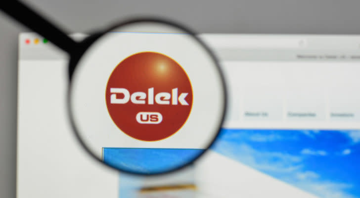 A magnifying glass zooms in on the Delek US Holdings, Inc. (DK) logo