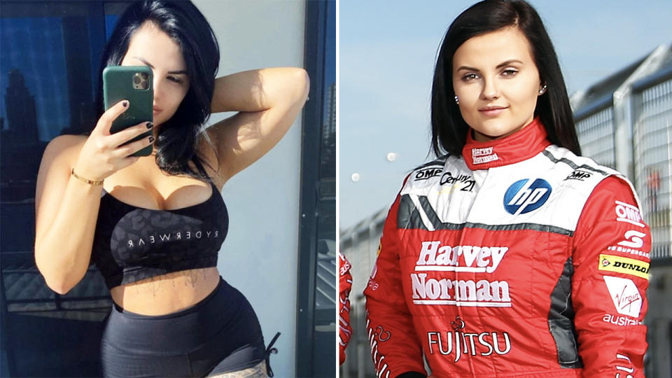Renee Gracie, pictured here before and after her Supercars days.