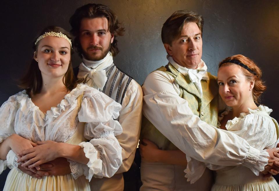 From left, Bell Reeves stars as Hero, Justin Marlow as Claudio, Wil Rogers as Benedick and Amanda Lee as Beatrice in Oklahoma Shakespeare in the Park's June 8-18 production of "Much Ado About Nothing" in the Paseo Arts District.