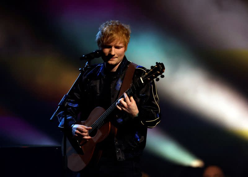 FILE PHOTO: Ed Sheeran performs at the Brit Awards at the O2 Arena in London, Britain