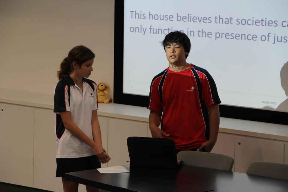 Students attending an opening brief at the Stamford American International School (Yahoo! photo)