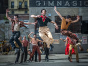 This image released by 20th Century Studios shows David Alvarez as Bernardo, center, in "West Side Story." (Niko Tavernise/20th Century Studios via AP)