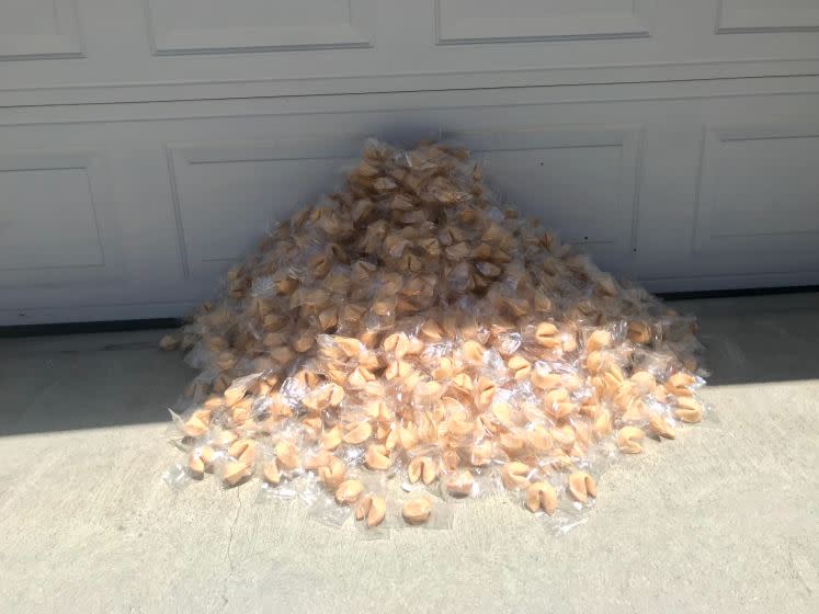 A special installation of "Untitled" (Fortune Cookie Corner)," 1990, by Felix Gonzalez-Torres, in Silver Lake.