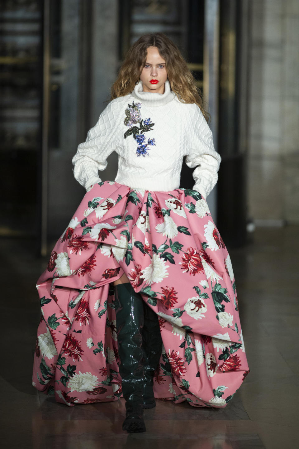 The Oscar De la Renta collection is modeled during Fashion Week, Monday, Feb. 10, 2020, in New York. (AP Photo/Eduardo Munoz Alvarez)