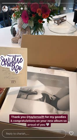 <p>chariah/instagram</p> Taylor Swift sends Chariah Gordon a gift