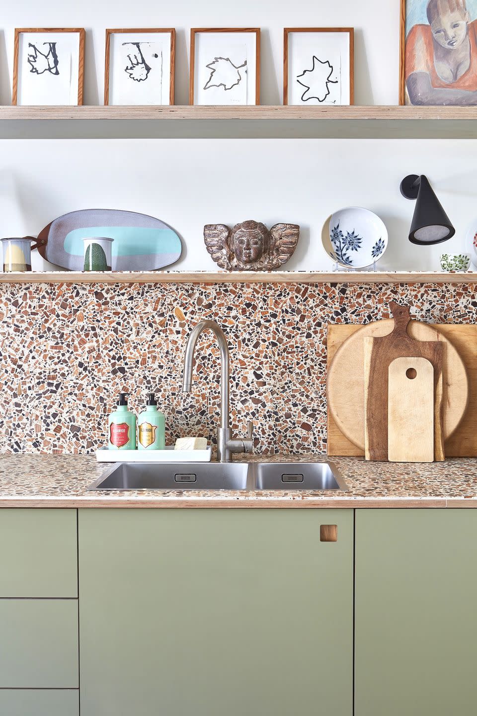 kitchen renovation makeover in a victorian flat in south london with uk made foresso worktops and sage green cabinets