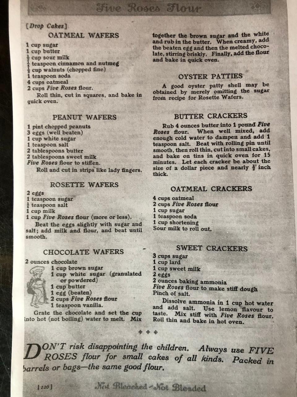 A page from Five Roses Flour Cookbook, published in 1915 and housed at Bulkley Valley Museum in Smithers, B.C., is shown.