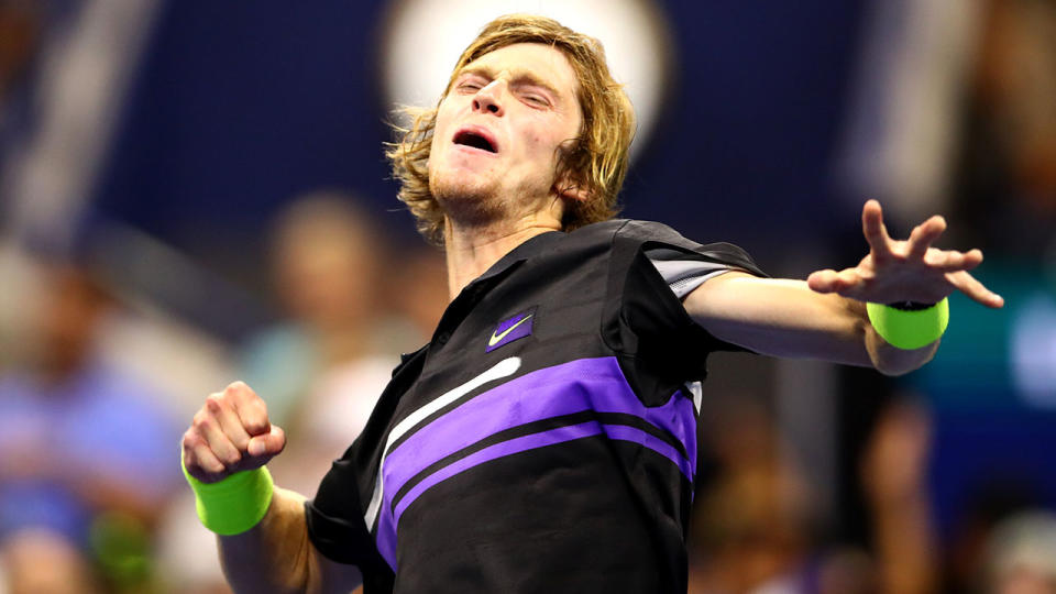 Andrey Rublev, pictured here after beating Nick Kyrgios.