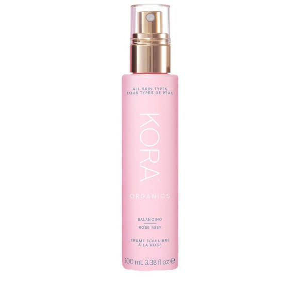 A pink spray bottle of Kora Organics Balancing Rose Mist, $42