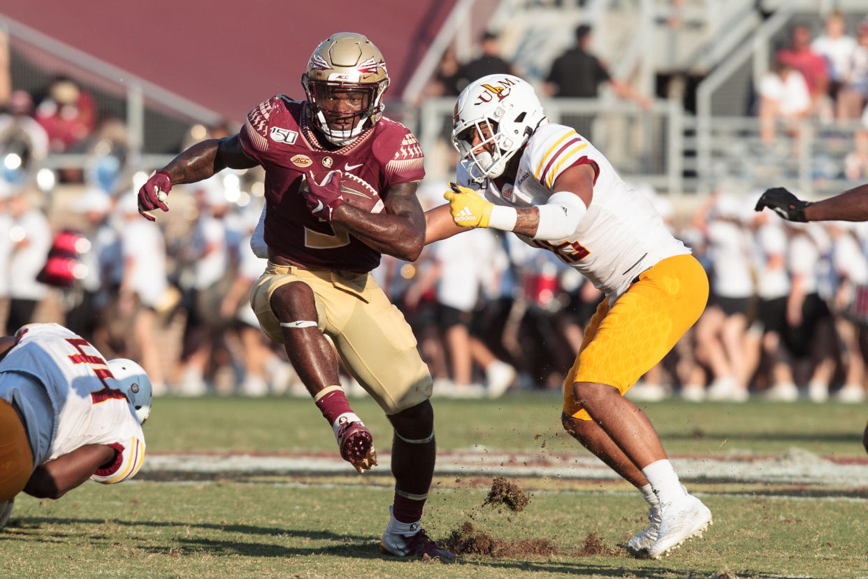 TALLAHASSEE, FL - SEPTEMBER 07: Florida State Seminoles running back Cam Akers (3) runs the ball during the game between Florida State Seminoles and the Louisiana-Monroe Warhawks on September 7, 2019, at Doak Campbell Stadium in Tallahassee, Florida. (Photo by Logan Stanford/Icon Sportswire via Getty Images)