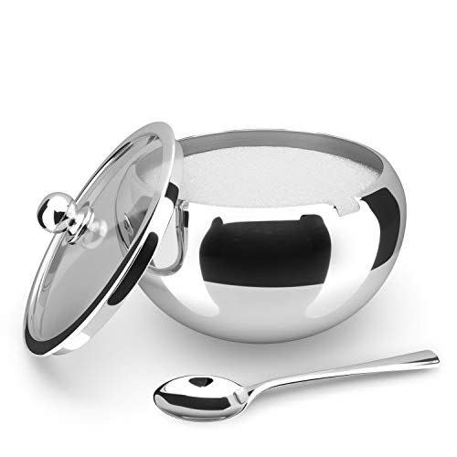 7) KooK Stainless Steel Sugar Bowl With Glass Lid & Spoon