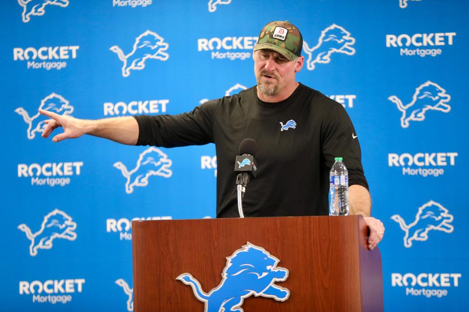 Detroit Lions head coach Dan Campbell speaks with the media, the day after losing the NFC championship game to the San Francisco 49ers, in a news conference in Allen Park on Monday, Jan. 29, 2024.