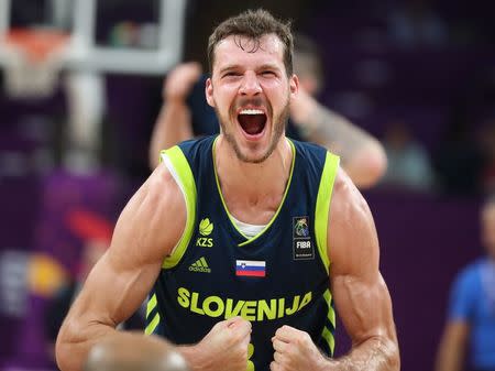 Basketball - Spain v Slovenia - European Championships EuroBasket 2017 Semi-Final - Istanbul, Turkey - September 14, 2017 - Goran Dragic of Slovenia celebrates. REUTERS/Osman Orsal