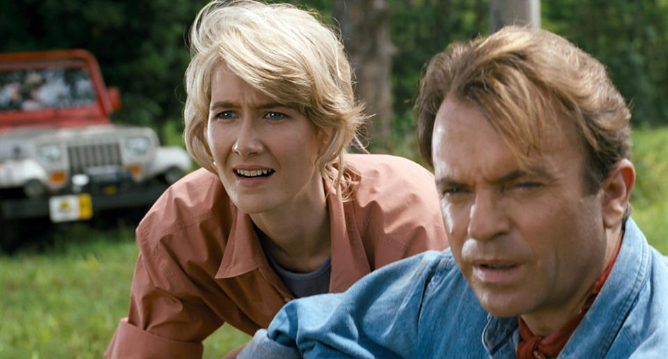 Sam Neill and Laura Dern in Jurassic Park, 1993. - Credit: Universal/courtesy Everett Collection