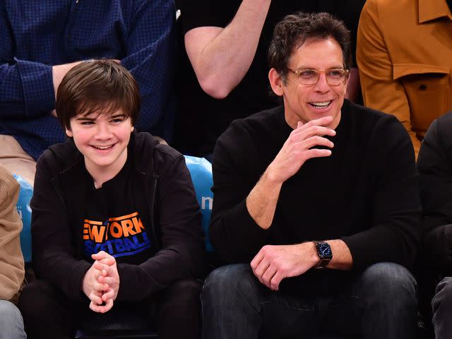 James Devaney/Getty Ben Stiller and his son Quinlin Stiller attend Toronto Raptors vs New York Knicks game at Madison Square Garden on January 24, 2020 in New York City.