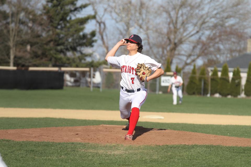 Portsmouth High hurler Cam Ruggieri pitched into the seventh inning against defending state champ North Kingstown on Friday.