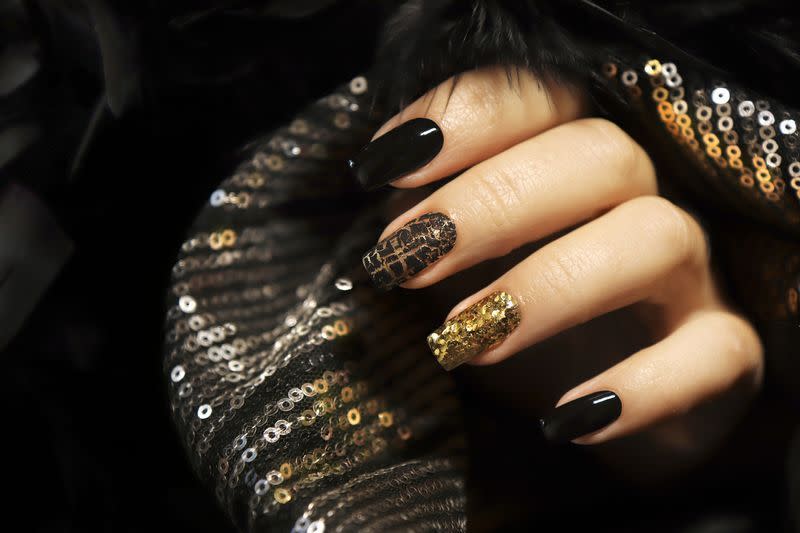 7) Black and Gold New Year's Nail Art