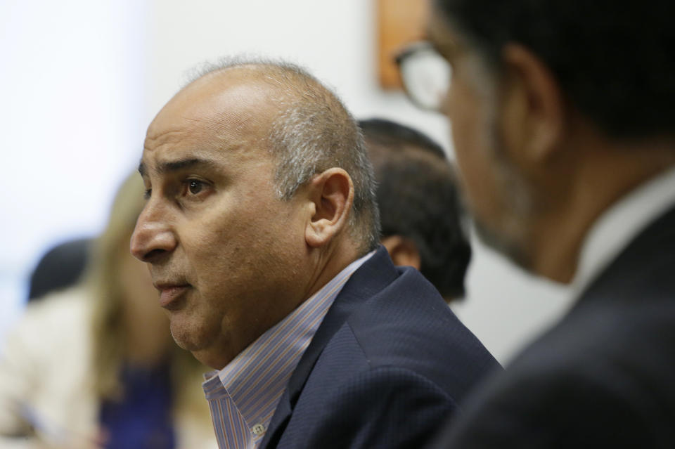 Mark Zabaneh, executive director of the Transbay Joint Powers Authority, answers questions during a news conference about the closure of the Salesforce Transit Center Tuesday, Sept. 25, 2018, in San Francisco. San Francisco officials shut down the city's celebrated new $2.2 billion transit terminal Tuesday after discovering a crack in a support beam under the center's public roof garden. Coined the "Grand Central of the West," the Salesforce Transit Center opened in August near the heart of downtown after nearly a decade of construction. (AP Photo/Eric Risberg)