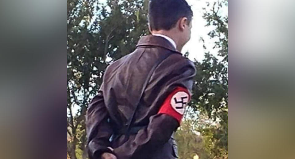 The child's Adolf Hitler outfit (pictured) for a Boulder City trunk or treat event caused outrage.