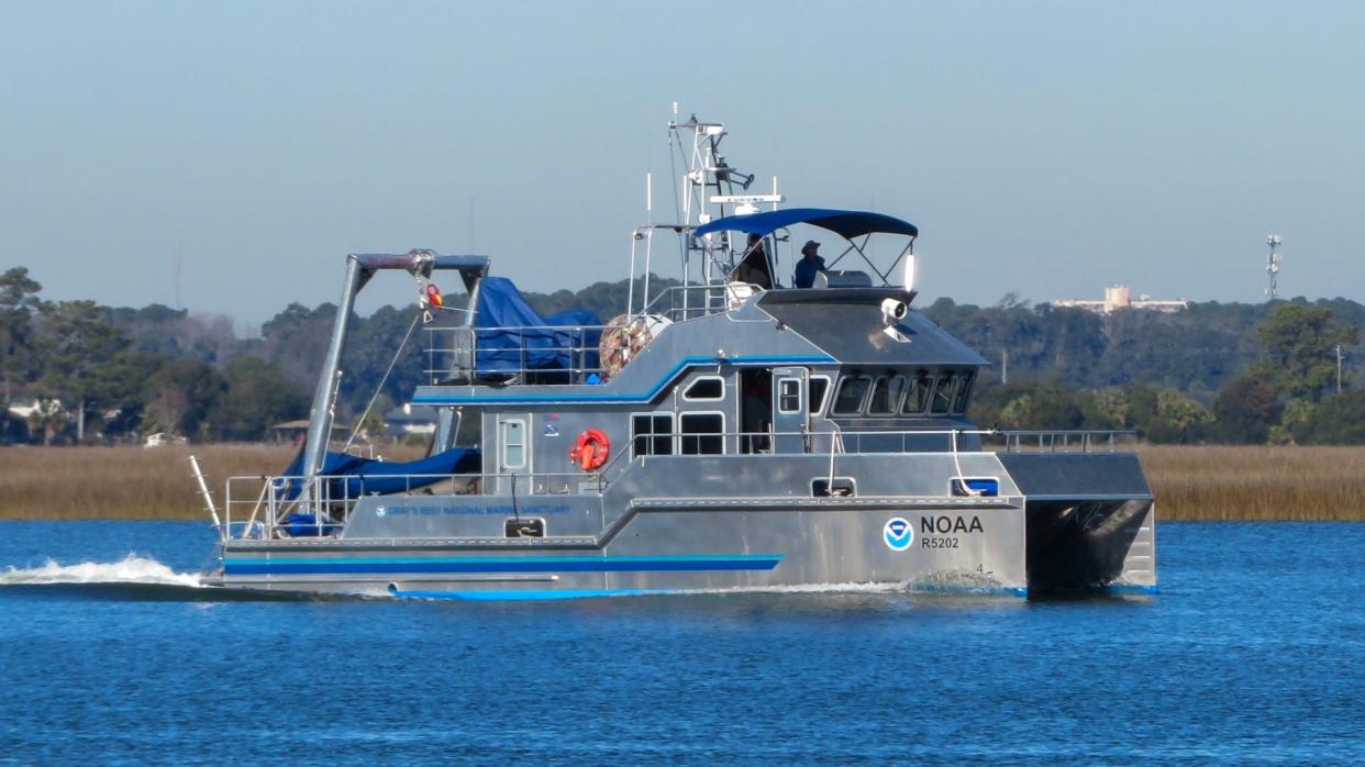 The research vessel Gannet navigates waters near its home at the University of Georgia Skidaway Institute of Oceanography in Savannah. The boat will serve the Gray's Reef National Maritime Sanctuary.